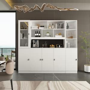 3-in-1 White Wood Buffet and Hutch Combination Cabinet with Glass Doors Shelves (78.6 in. W x 12.2 in. D x 70.9 in. H)