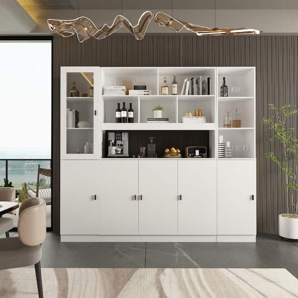 FUFU&GAGA 3-in-1 White Wood Buffet and Hutch Combination Cabinet with Glass Doors Shelves (78.6 in. W x 12.2 in. D x 70.9 in. H)