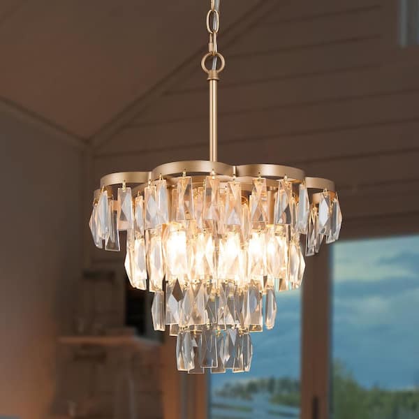 Modern 4 light Gold / Crystal Drops Bedroom Chandelier, Cluster Island Empire Chandelier Pendant Light
