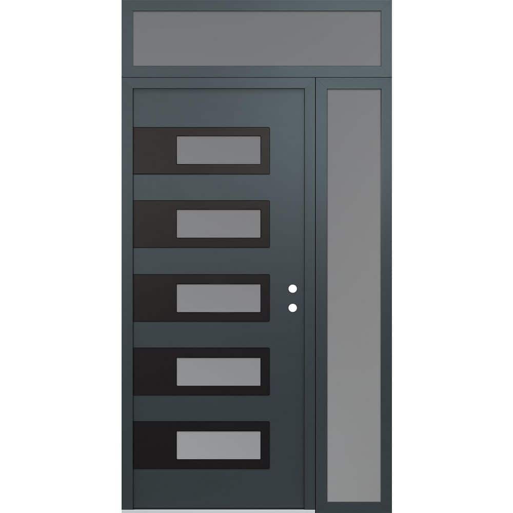 D3 48 in. x 96 in. Black P Left-Hand/Inswing Frosted Glass Anth/Anth Sidelite+Transom Steel Prehung Front Door price history on PriceWatchPro