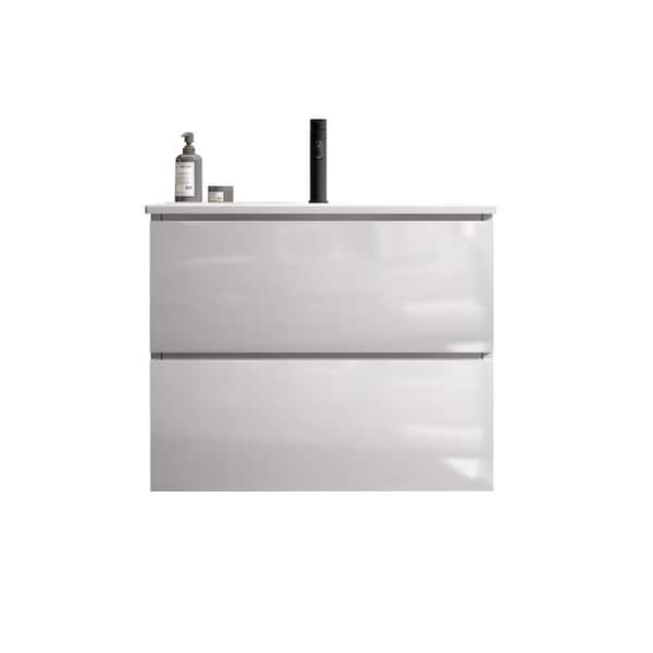 INSTER TINA 24 in. W Single Sink Wall Mount White Bath Vanity with White Ceramic Top Sink with Single Hole