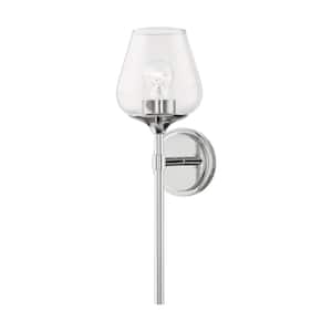 Willow 1-Light Polished Chrome Wall Sconce with Clear Glass