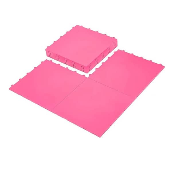 Afoxsos 14 ft. x 14 ft. High Durability Colored Flooring Tiles Interlocking Versatile Surface Deck Tiles in Pink (8 Per Pack)