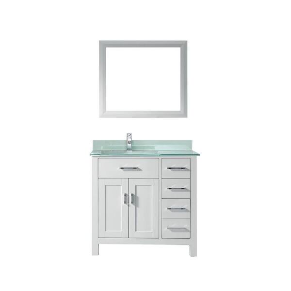 ART BATHE Kalize 36 in. Vanity in White with Glass Vanity Top in Mint and Mirror