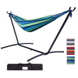 9.3 ft. Double Classic Cotton Hammock with Stand for 2-Person, 450 lbs. Capacity Blue/Green Striped