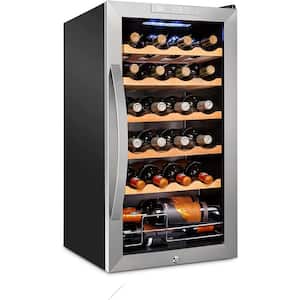 24-Bottle Wine Cooler, Cellar Cooling Unit in Stainless Steel, Freestanding Wine Fridge with Lock