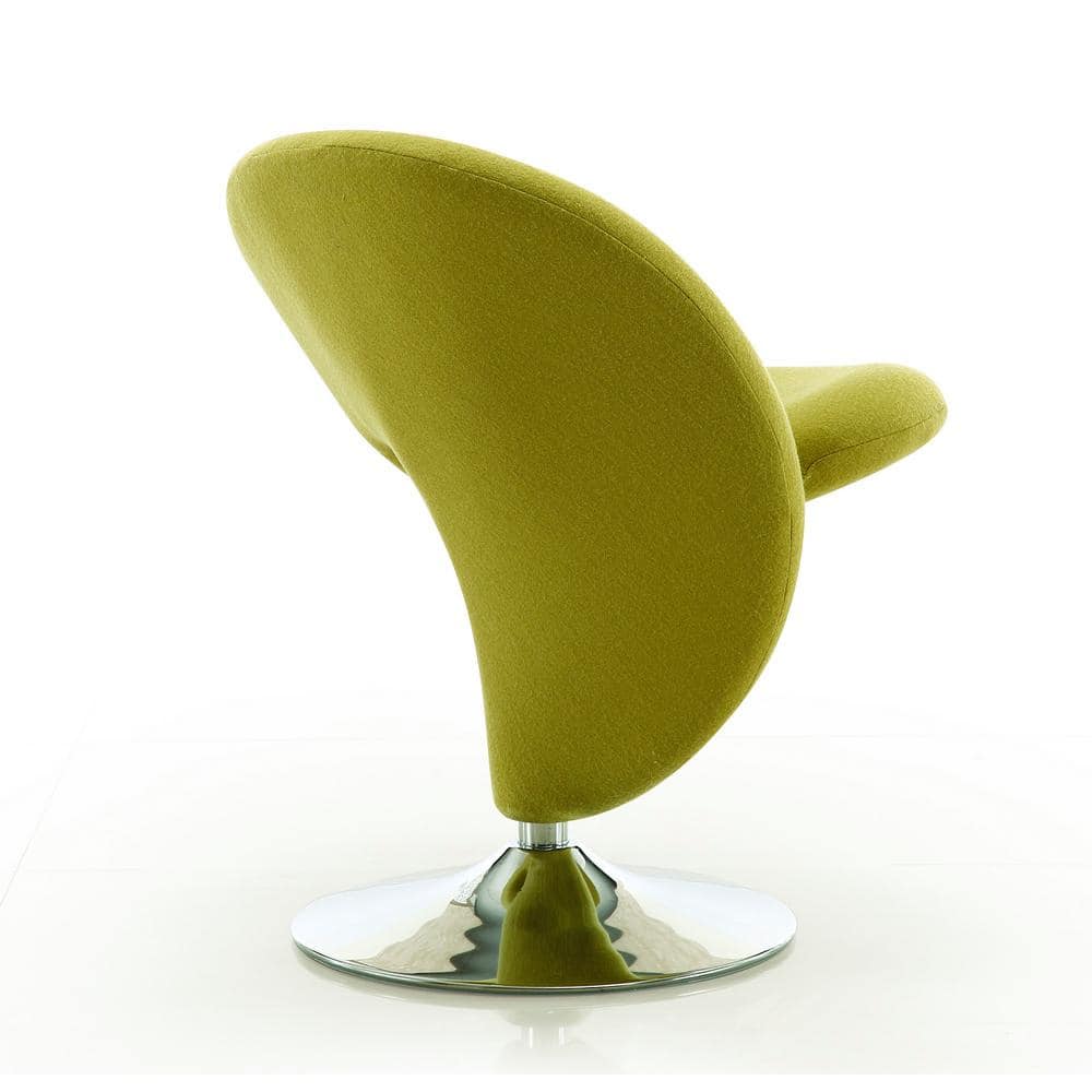 Curl Polished Chrome and Green Wool Swivel Accent Chair