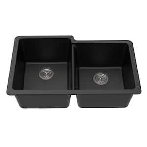 Undermount Granite Composite 33 in. L 40/60 Offset Double Bowl Kitchen Sink in Black
