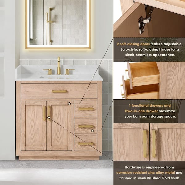 Altair Gavino 36 in. Single Freestanding Natural Ash Bath Vanity