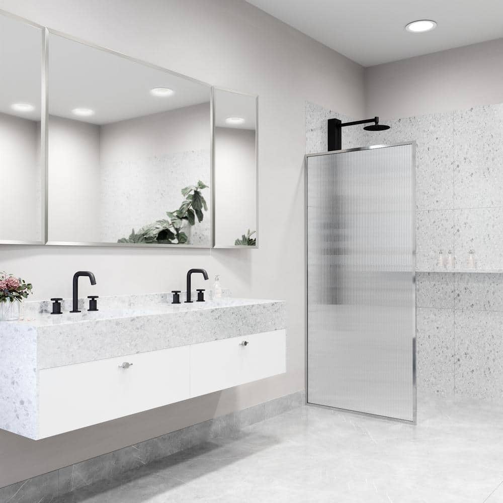 Meridian 34" W x 62" H Chrome Fluted Glass Shower Screen