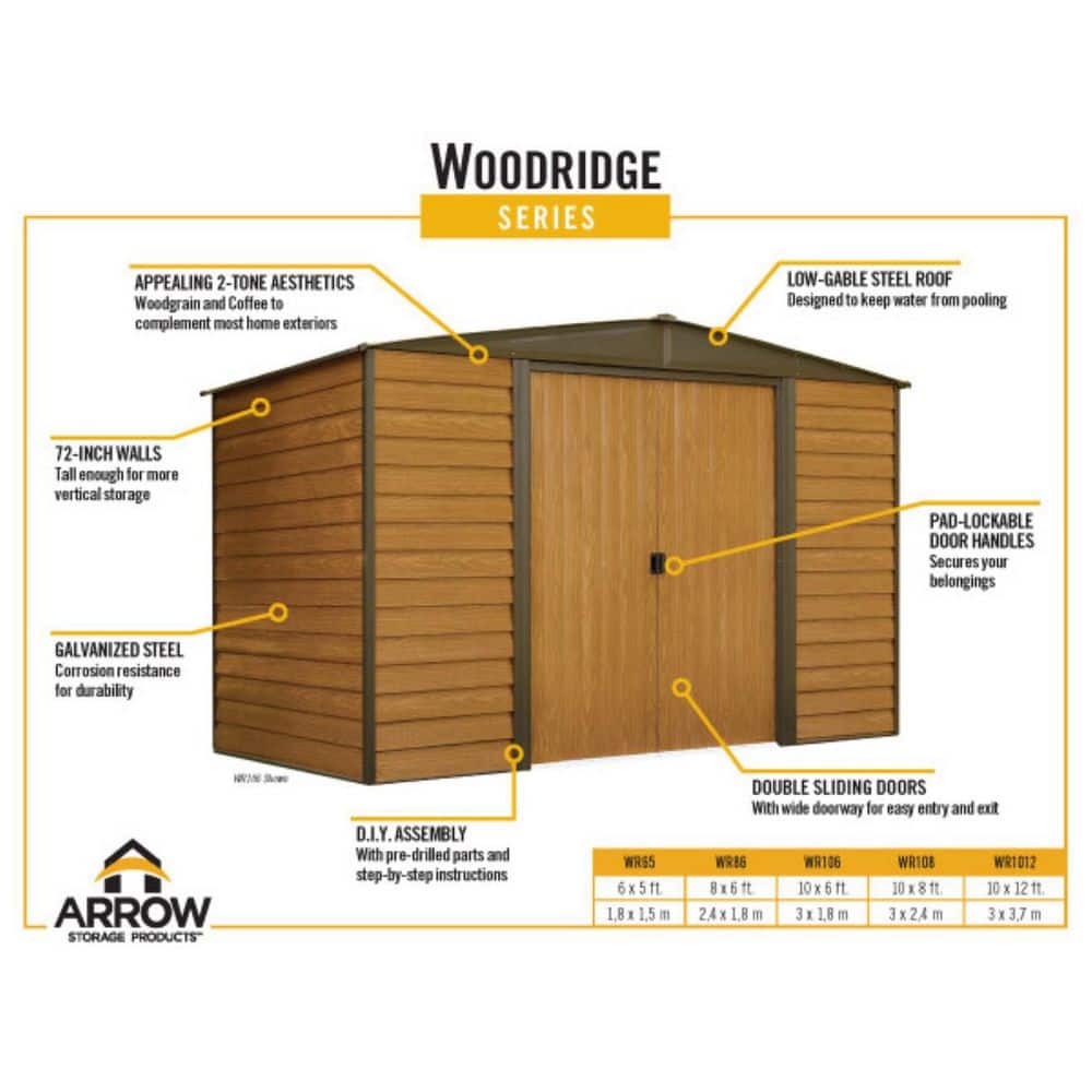 Woodridge 10' x 12' Brown Steel Storage Shed with Sliding Doors