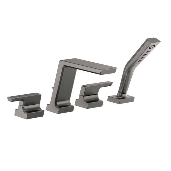 Delta Pivotal 2-Handle Deck-Mount Roman Tub Faucet Trim Kit in Black Stainless with Handshower (Valve not Included)