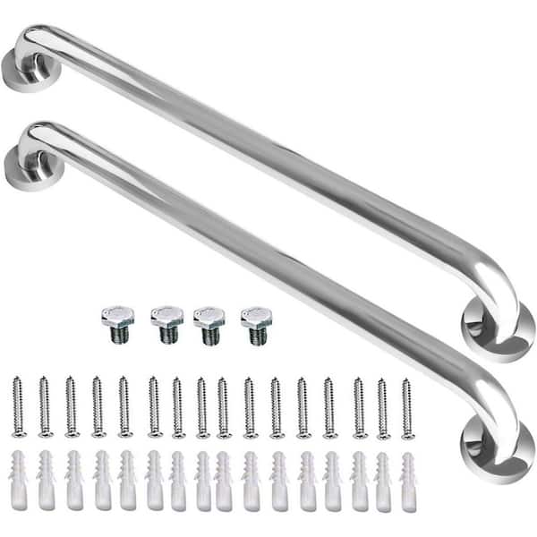 2 Pack 24 Inch x 1.25 Diameter Concealed Screw Stainless Steel Safety Bathroom Shower Grab Bar in Chrome