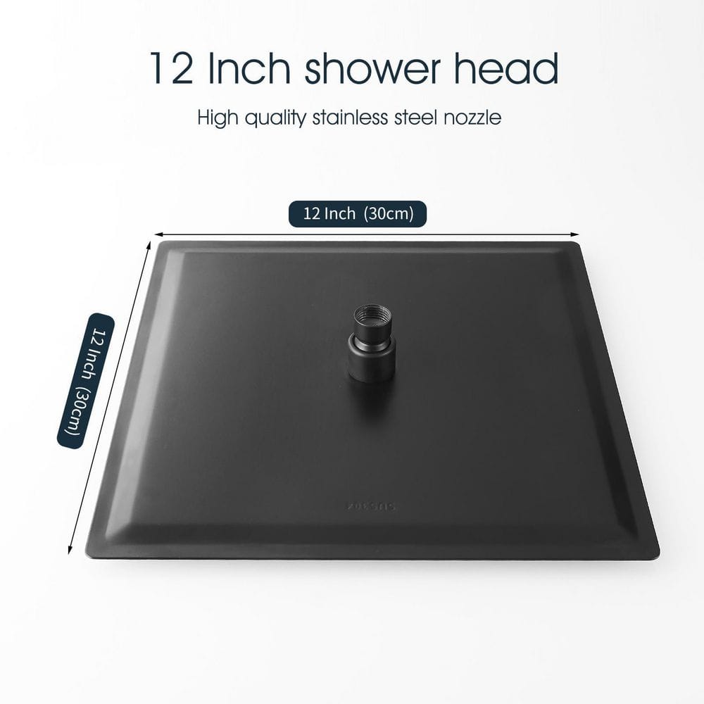 Matte Black 12-Inch Square Stainless Steel Rain Shower Head