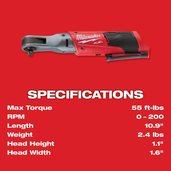 Milwaukee - M12 FUEL 12V Lithium-Ion Brushless 3/8 in. Cordless Ratchet with XC Battery Pack 4.0 Ah and Charger Starter Kit