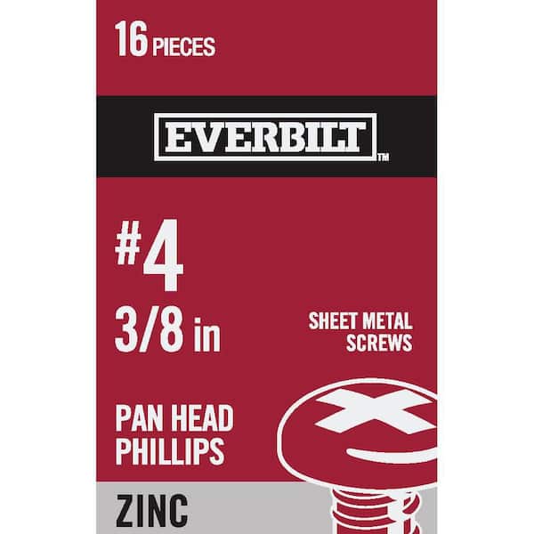 Everbilt #4 x 3/8 in. Phillips Pan Head Zinc Plated Sheet Metal Screw (16-Pack)
