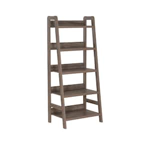 Stacey 60 in. H Grey Wood 5-Shelf Ladder Bookcase with Fixed Shelves