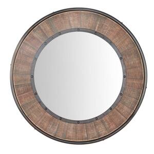 Medium Round Farmhouse Accent Mirror with Wood Finish (31 in. Diameter)