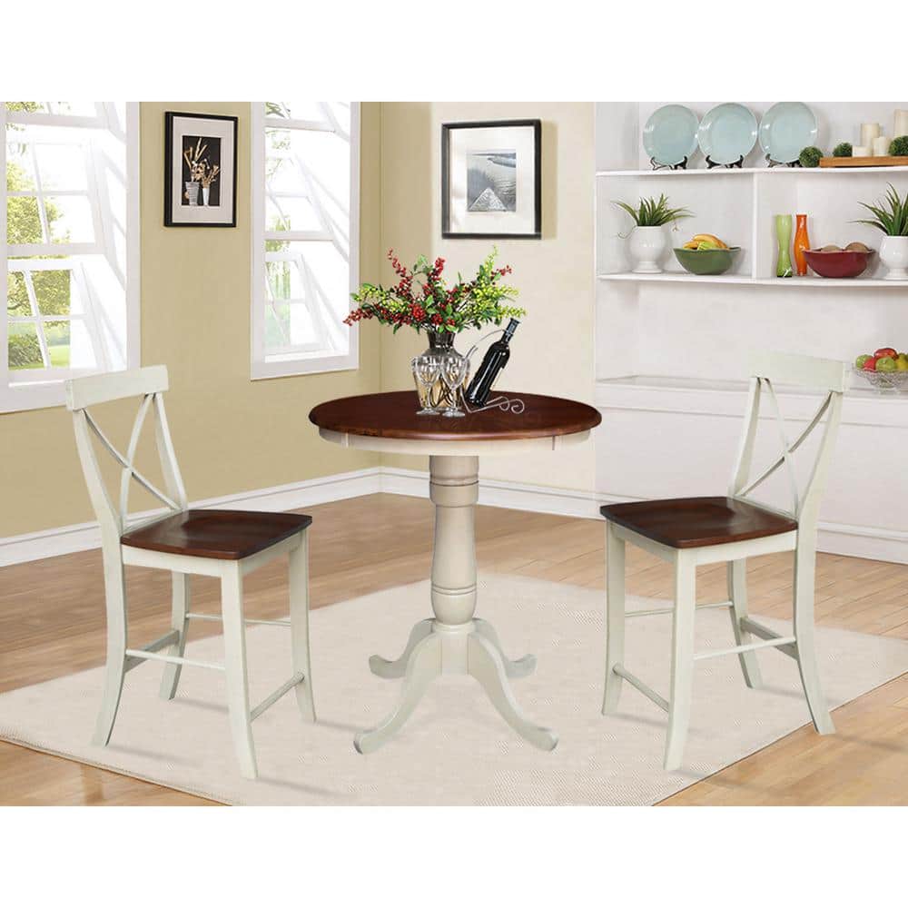 Almond and Espresso 24" X-Back Solid Wood Counter Height Stool