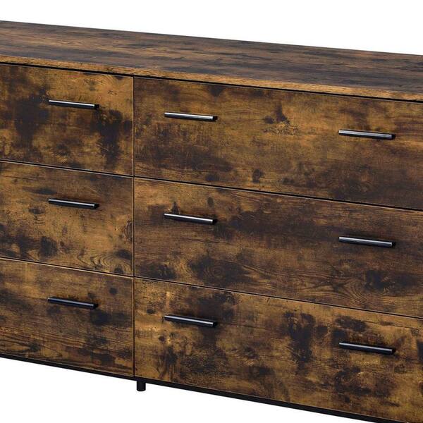 Wooden Rustic Style 6 Drawers Dresser In Mahogany Finish, Brown