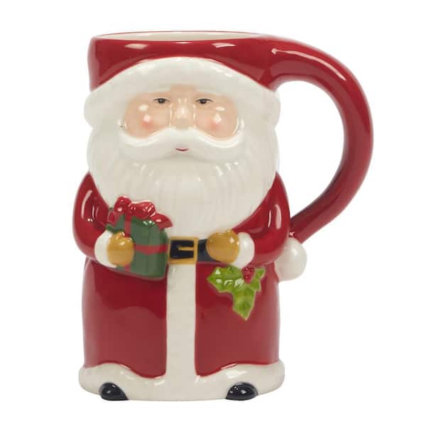 Certified International Joy of Christmas 20 oz. Assorted Colors Earthenware 3-D Santa Mug (Set of 6)