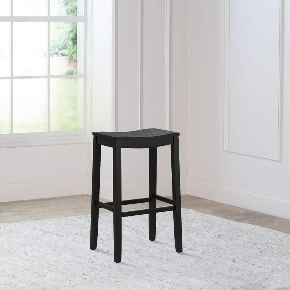 Black Wood Backless Saddle-Style Bar Stool