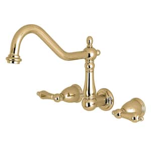 Heritage 2-Handle Wall Mount Roman Tub Faucet in Polished Brass