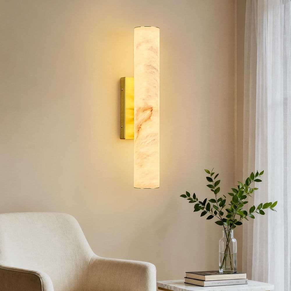 Natural Alabaster 20 in. 1-Light Modern Gold LED Spanish Marble Wall Light Cylinder Wall Sconces (S-1Pack) price history on PriceWatchPro