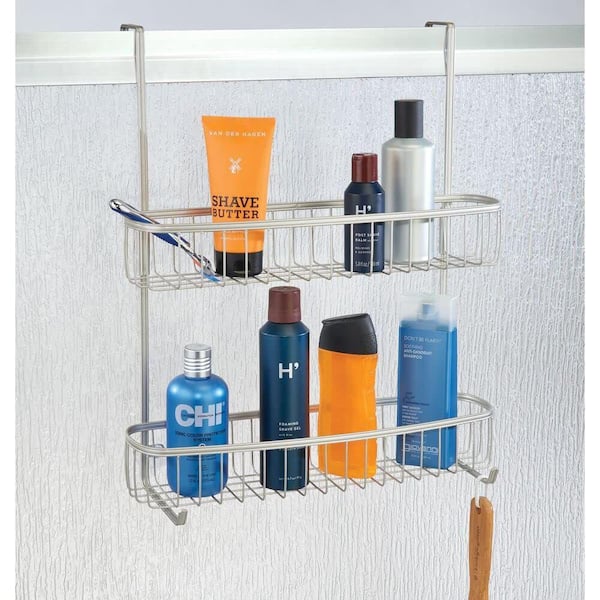 Dracelo Satin Extra Wide Metal Wire Over The Bathroom Shower Door Caddy, Hanging Storage Organizer
