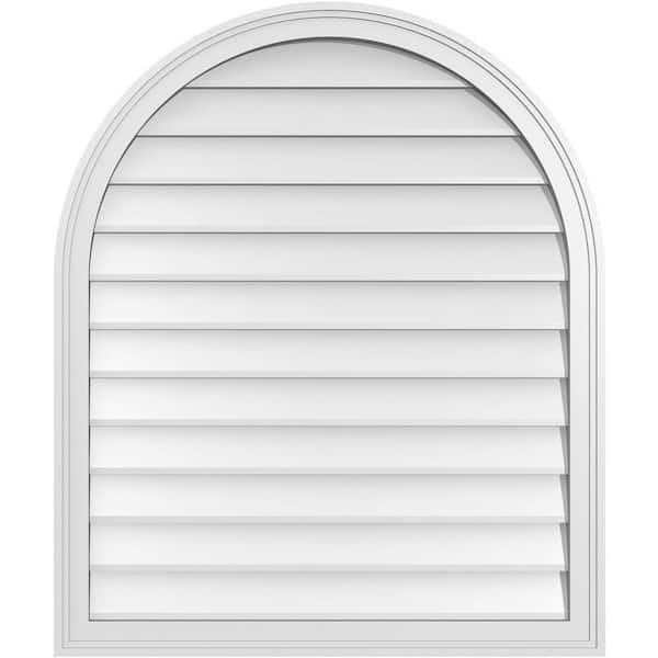 Ekena Millwork 32 in. x 38 in. Round Top White PVC Paintable Gable Louver Vent Non-Functional