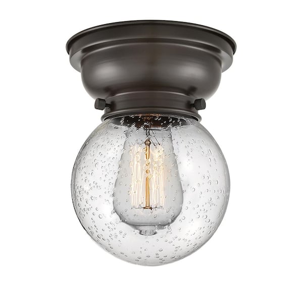 Beacon 6.25 in. 1-Light Oil Rubbed Bronze Industrial Flush Mount with Seeded Glass Shade