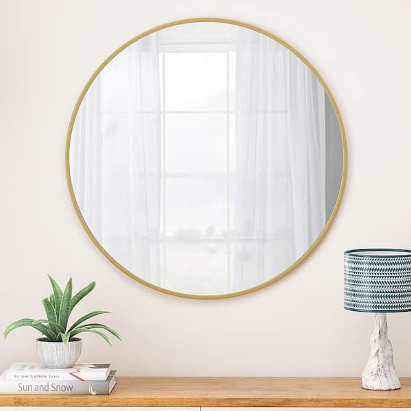 Blisstyle Gold 36 in. W x 36 in. H Art Deco Round Glass Framed Mirror Wall Mirror Wall Decor Mirror