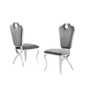 Lexim Gray Velvet Dining Chairs in Silver (Set of 2)