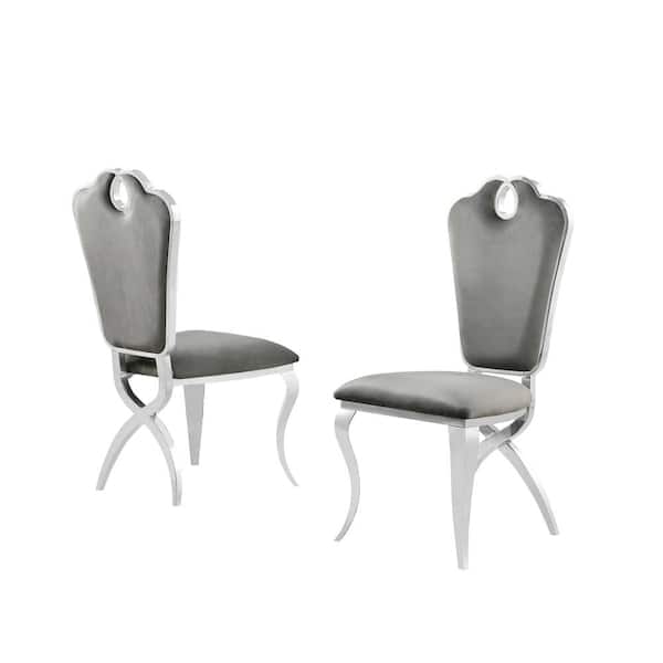 Best Master Furniture Lexim Gray Velvet Dining Chairs in Silver (Set of 2)
