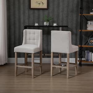 39.75 in Beige Low Back Metal Counter Hight Bar Stool with Tufted Upholstered Seat 2 Set of Included