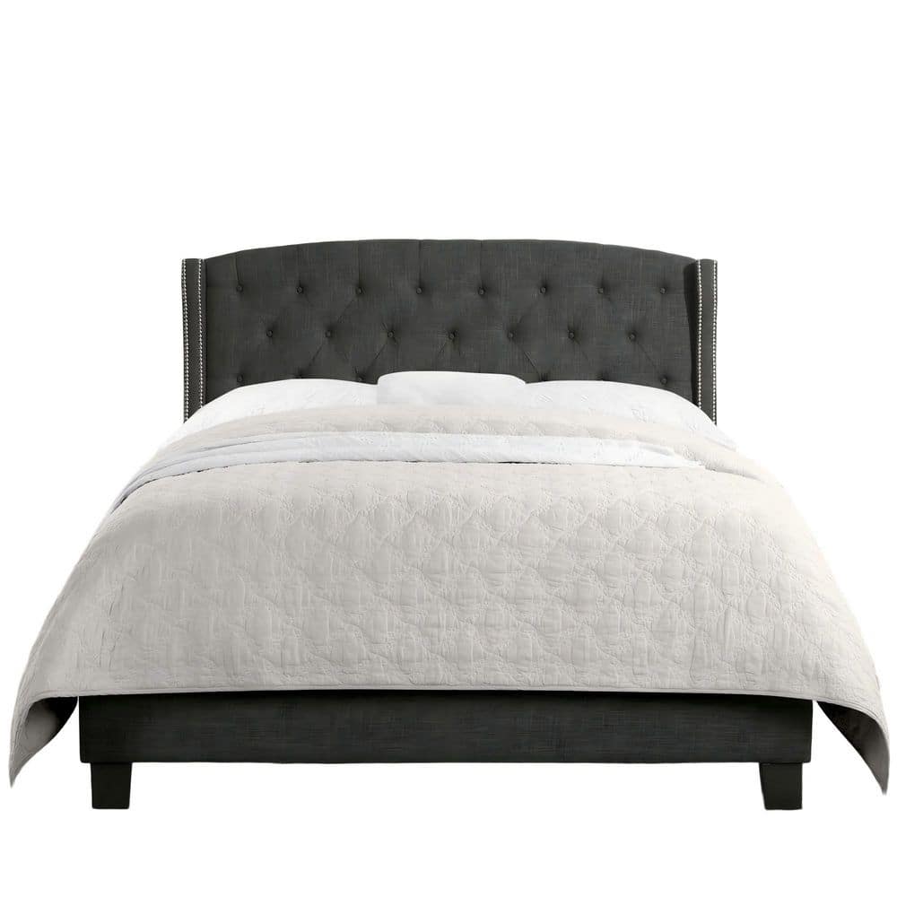 Clihome Modern Dark Gray Solid Wood Frame Full Upholstered Panel Bed ...