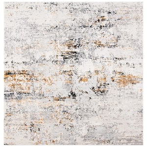 Amalfi Cream/Gold 7 ft. x 7 ft. Abstract Distressed Square Area Rug