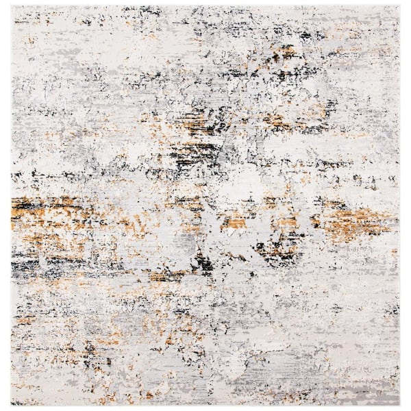 SAFAVIEH Amalfi Cream/Gold 7 ft. x 7 ft. Abstract Distressed Square Area Rug