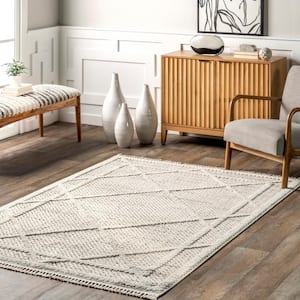 Dazi Beige 5 ft. x 8 ft. Moroccan Tasseled Area Rug