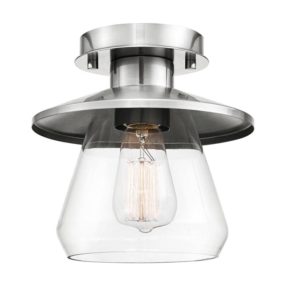 Hampton Bay Northmoore 1-Light Brushed Nickel and Glass Vintage Semi ...