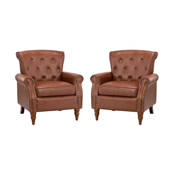 JAYDEN CREATION Acoetes Brown Armchair with Nailhead Trim (Set of 2)