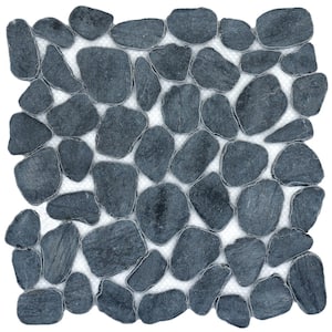Cultura Black 12 in. x 12 in. x 9 mm Pebbles Mesh-Mounted Mosaic Tile (1 sq. ft.)