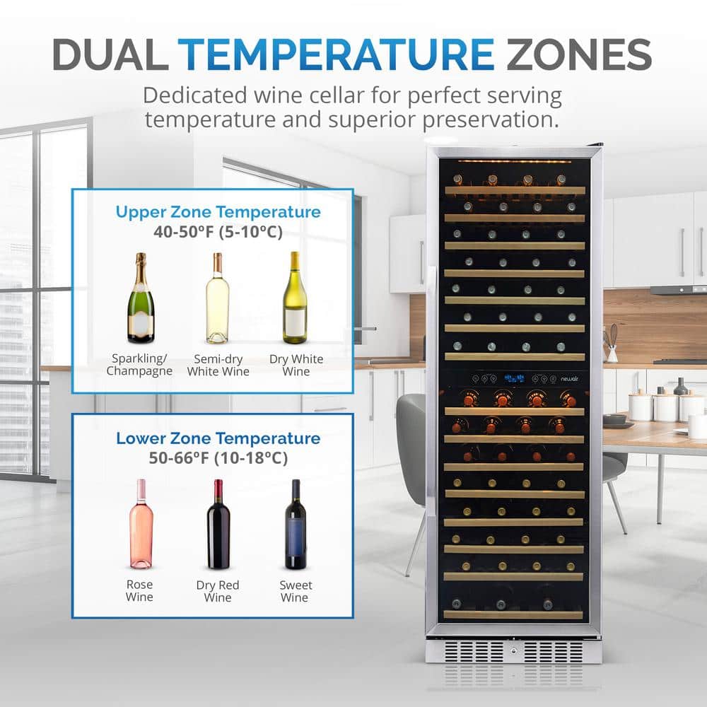 Stainless Steel Dual Zone 160 Bottle Wine Cooler with LED Lighting