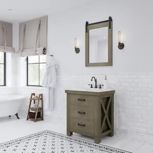 Aberdeen 30 in. W x 22 in. D Vanity in Rustic Sierra with Marble Vanity Top in White with White Basin, Faucet and Mirror