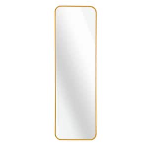 14 in. W x 47 in. H Rounded Corner Rectangular Aluminum Framed Modern Wall Bathroom Vanity Mirror in Gold