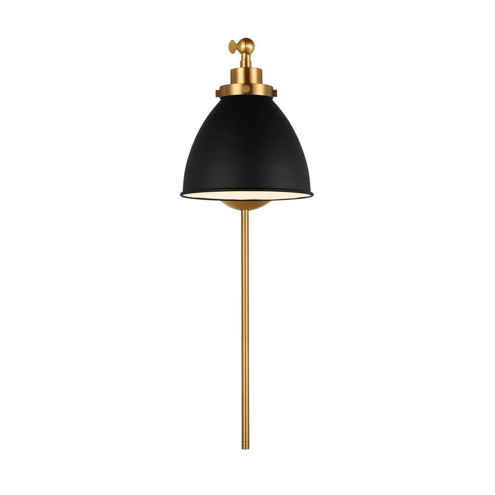 Midnight Black and Burnished Brass Dimmable Plug-In Sconce