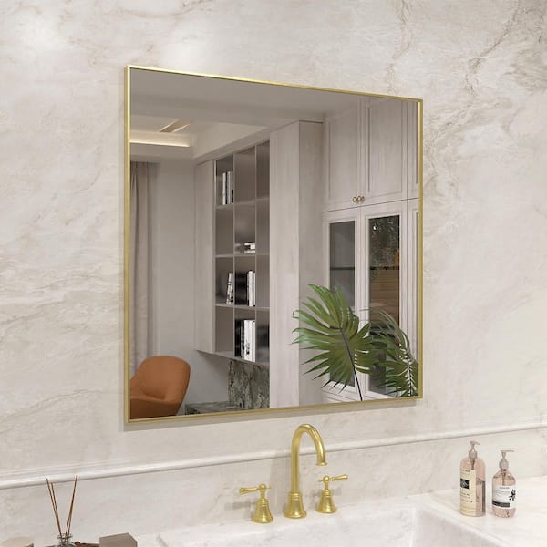 30 in. W x 30 in. H Rectangular Framed Wall Bathroom Vanity Mirror in Brushed Gold