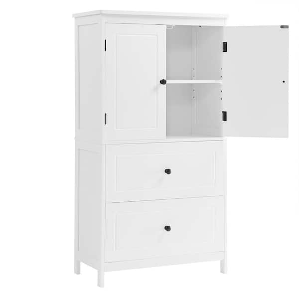 23.6 in. W x 11.8 in. D x 43.3 in. H White Bathroom Storage Cabinet with 2-Doors and Drawers, Adjustable Shelf