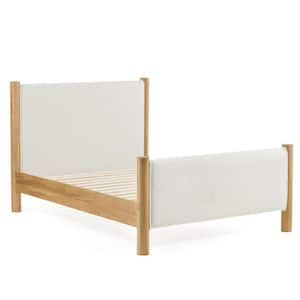 Tennison Ivory White Wood Frame King Platform Bed with Boucle Upholstered Headboard and Footboard