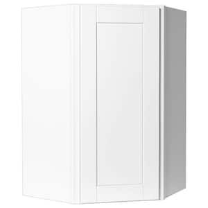 Shaker Satin White Stock Assembled Diagonal Corner Wall Kitchen Cabinet (24 in. x 36 in. x 12 in.)